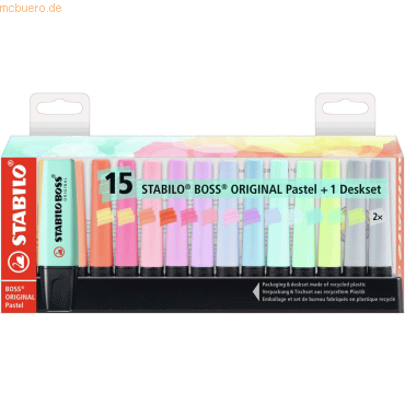 4006381567411 - Textmarker STABILO BOSS ORIGINAL 7015-02-5 Etui 15-farbig sortiert 2-5mm Keilspitze 4006381567411 15 Stück