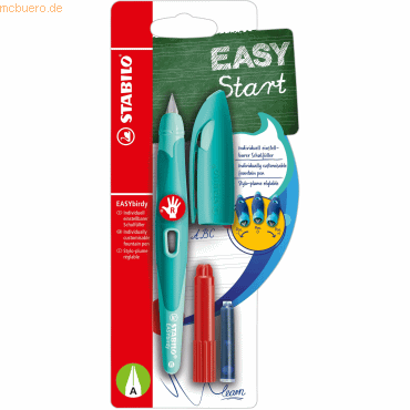 4006381572699 - STABILO Schulfüller EASYbirdy Rechtshänder A-Feder Pastel Edition soft aqua grün inkl Patrone & Einstellwerkzeug grün Modell 1