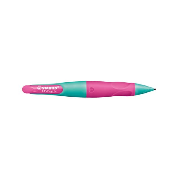 4006381573696 - Ergonomischer Druck-Bleistift für Linkshänder - EASYergo 14 in türkis neonpink - Einzelstift - inklusive 3 dünner Minen - Härte