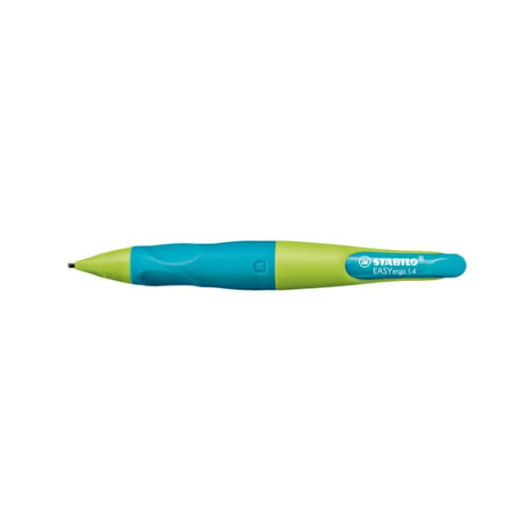 4006381573771 - Ergonomischer Druck-Bleistift für Rechtshänder - EASYergo 14 in neonlimonengrün aquamarin - Einzelstift - inklusive 3 dünner Mi