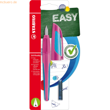 4006381579933 - STABILO Schulfüller EASYbuddy A-Feder FRESH EDITION pink hellblau inkl Patrone pink blau