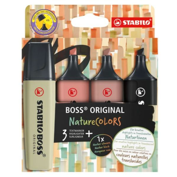 4006381607698 - Textmarker STABILO BOSS ORIGINAL NatureCOLORS EO70 4-2-3 Etui 4-farbig sortiert 2-5mm Keilspitze 4006381607698 4 Stück