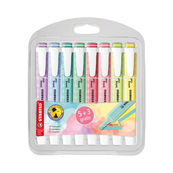 4006381614092 - Textmarker swing cool Pastel D275 8-08 Etui 8-farbig sortiert 1+4mm Keilspitze 4006381614092 8 Stück