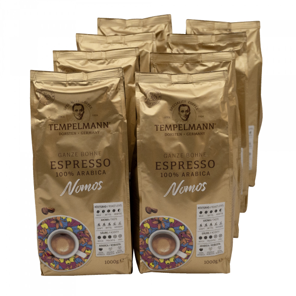 4006406210186 - TEMPELMANN Kaffee Nomos Espresso 120248 ganze Bohne 8x1000g   4006406210186 Kaffeerösterei Hubert Temp