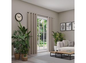 4006470500527 - Vorhang NEUTEX FOR YOU Linessa beige (sand) B137cm H245cm Jacquard Polyester Gardinen Ösenschal mit Metallösen Breite 137 cm nach Maß