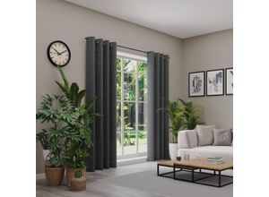 4006470500619 - Vorhang NEUTEX FOR YOU Linessa grau B137cm H130cm Jacquard Polyester Gardinen Ösenschal mit Metallösen Breite 137 cm nach Maß