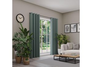 4006470546266 - Verdunkelungsvorhang NEUTEX FOR YOU INSULA grün (hellsalbei) B137cm H255cm Polyester Gardinen Uni-Dimout für starke Verdunklung nach Maß