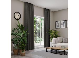 4006470552458 - Vorhang nach Maß NEUTEX FOR YOU VELVETDREAM grau (dunkelgrau) B137cm H235cm Jacquard Obermaterial 100% Polyester Gardinen nach Maß Uni Blackout mit samtiger Oberfläche
