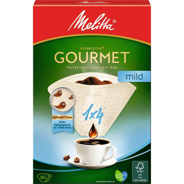 4006508208838 - Melitta® Gourmet mild 1x4 80 Filtertüten Filtertüten® Premium für einen milden Kaffeegenuss 1 Packung = 80 Stück