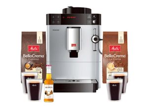 4006508231201 - Passione F530-101 Kaffeevollautomat Bundle Pack Silber inkl 2x 1kg Bohnen Karamellsirup und 4 Gläser - Melitta