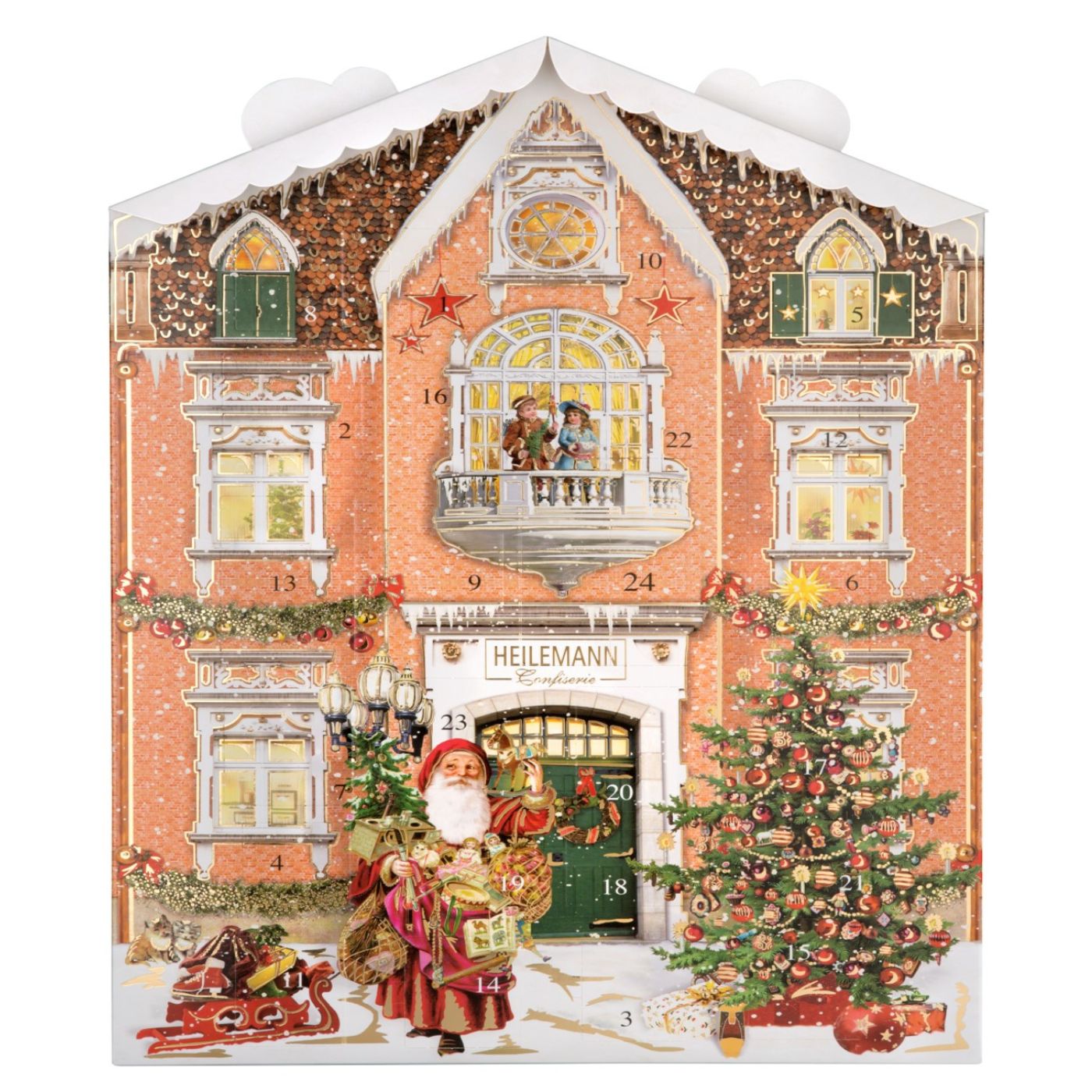 4006574072029 - Adventskalender Weihnachtshaus mit Hohlfiguren aus feinster Edelvollmilch Schokolade 280g