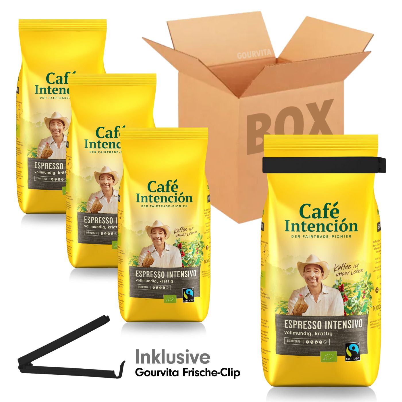 4006581802923 - SPARBOX Café Intención Espresso Intensivo + gratis  Frische-Clip 4x1000g Bohnen