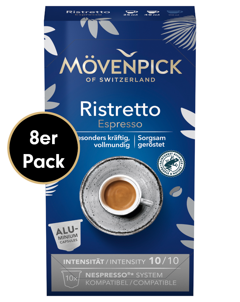 4006581804705 - Kaffeekapseln RISTRETTO ESPRESSO in Alukapseln von Mövenpick 8x10 Stück  MHD 31072024