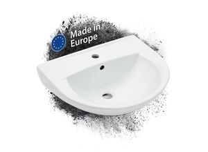 4006596567770 - Aquasu - Basic 55 cm Waschbecken 770 Waschtisch mit Überlauf und Hahnloch Hänge-Waschbecken Made in eu Waschtisch wandhängend 55 x 455 cm