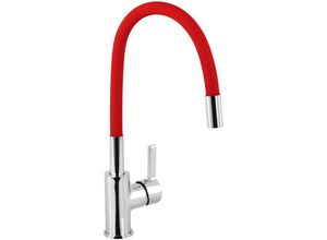 4006596795906 - aquaSu® Küchenarmatur Lago Multi 20 Wasserhahn Küche Wasserspar-Mischdüse Kaltwassermittelstellung Spültischarmatur in chrom-rot Auslauf