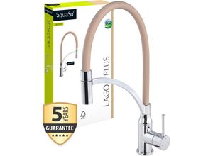 4006596796064 - aquaSu® Küchenarmatur Lago Plus Kosten-sparende Kaltwassermittelstellung Wasserspar-Kartusche Auslauf biegsam und schwenkbar Schaftbefestigung