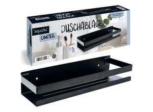 4006596870504 - Aquasu - Limited Duschablage in Schwarz 300 x 100 mm mit 3M-Kleber Rückstandslos entfernen Schraubmontage möglich Tragkraft von bis zu 8 kg Edelstahl