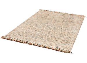 4006749466608 - Wollteppich DEKOWE Lise Teppiche Gr B L 120 cm x 170 cm 15 mm 1 St orange (apricot blau) Esszimmerteppiche Handweb Teppich reine Wolle handgewebt meliert mit Fransen