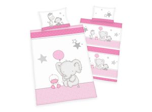 4006891898616 - Kinder-Wendebettwäsche Jana Elefant Renforcé rosa 100 x 135 + 40 x 60 cm