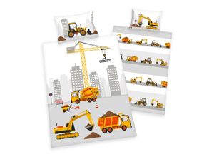 4006891907608 - Kinder-Wendebettwäsche Baustelle Renforcé 100 x 135 + 40 x 60 cm weiß