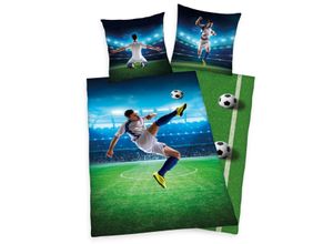 4006891908599 - Wende- Kinderbettwäsche Fußball Renforcé 135 x 200 + 80 x 80 cm grün