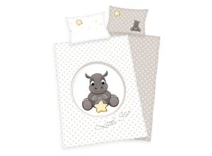 4006891914620 - Kinder-Wendebettwäsche Nashorn Renforcé 100 x 135 + 40 x 60 cm grau