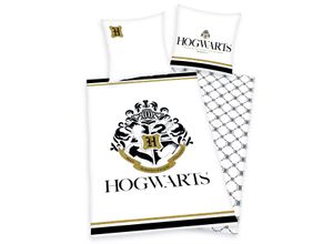 4006891927088 - Bettwäsche Harry Potter Hogwarts mit Golddruck Renforcé 135 x 200 + 80 x 80 cm weiß