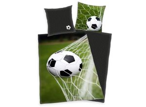 4006891933553 - Bettwäsche Fußball Renforcé 135 x 200 + 80 x 80 cm grün