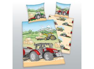 4006891937735 - Kinderbettwäsche HERDING YOUNG COLLECTION Traktor Bettwäsche Gr B L 135 cm x 200 cm 1 St 1 St Flanell B L 80 cm x 80 cm bunt mit tollem Traktor Motiv