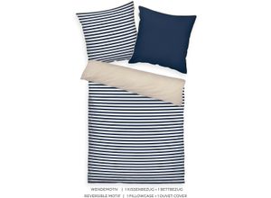 4006891979261 - Bettwäsche TOM TAILOR HOME STRIPES WITH A KICK in Gr 135x200cm oder 155x220cm Gr B L 135 cm x 200 cm (1 St) B L 80 cm x 80 cm (1 St) Perkal blau (dark navy sunny sand) Perkal-Bettwäsche new bedroom farbige Paspel am Kissen