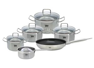 4006925409665 - Topf-Set ELO - BASIC Basic Profi Duo Therm Topfset 6-teilig silber (silberfarben) Töpfe Volumenskala integriertes Öl-Dosiersystem
