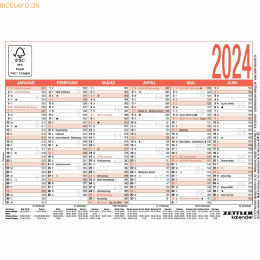 4006928023660 - Arbeitstagekalender 2024 - A6 (148 x 105 cm) - 6 Monate auf 1 Seite - Tafelkalender - Plakatkalender - Jahresplaner - 900-0000