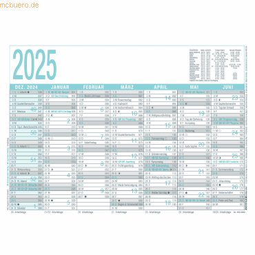 4006928025367 - Arbeitstagekalender 909 A4 297x21cm grau türkis 2025