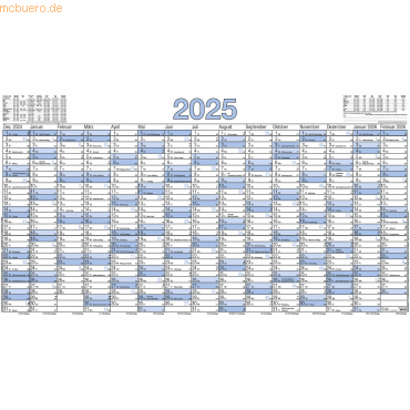 4006928025404 - Zettler - Plakatkalender 2025 140x77cm Plakatkalender mit 15 Monaten auf 1 Seite 5 Stk gerollt Arbeitstage- und Wochenzählung Mondphasen Feiert