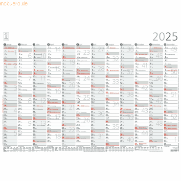 4006928025442 - Zettler - Plakatkalender 2025 594x42cm Jahresplaner mit Jahresübersicht 12 Monate auf 1 Seite Mondphasen Arbeitstage- Tages- und Wochenzählung