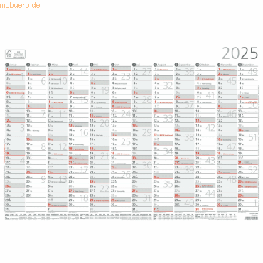 4006928025459 - Zettler - Plakatkalender 2025 42x297cm Jahresplaner mit Jahresübersicht 12 Monate auf 1 Seite Mondphasen Arbeitstage- Tages- und Wochenzählung