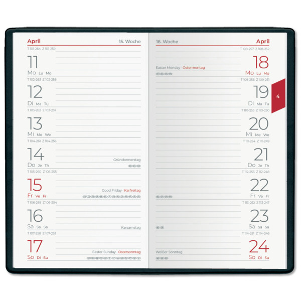 4006928025664 - Taschenkalender 540-1001 farbig sortiert 1 Woche   1 Seite 95x16cm (A6) 2025 4006928025664 Zettler