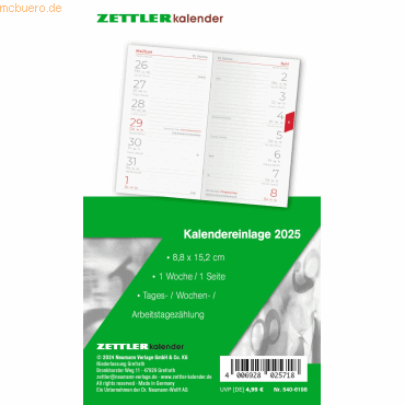 4006928025718 - Ersatzeinlage 540 für Taschenkalender 88x152cm 1 Woche 1 Sei