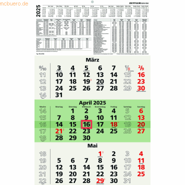 4006928026111 - ZETTLER Dreimonatskalender 956-0700 3M1S 4006928026111 Zettler