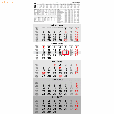 4006928026241 - 5-Monatskalender 2025 - Büro-Kalender 30x58 cm (geöffnet) - mit Datumsschieber - Zettler - 971-0011