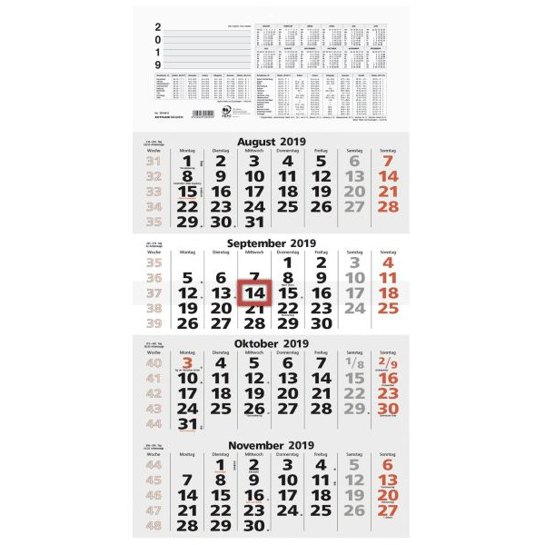 4006928699476 - Viermonatskalender 959-0011 4Monate 1Seite 33x588cm 2023 4006