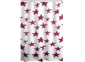 4006956127071 - - Duschvorhang Textil Star ohne Ringe rot 180x200 cm - rot