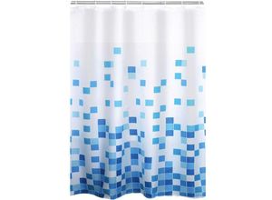 4006956129471 - - Duschvorhang Textil Cubes ohne Ringe blau 180x200 cm - blau