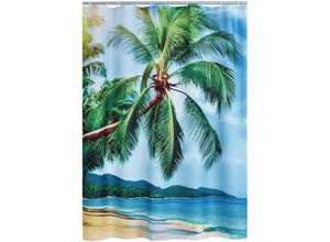 4006956139883 - Duschvorhang Textil Palm Beach ohne Ringe multicolor 180x200 cm - multicolor