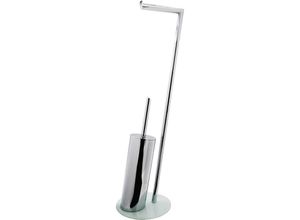 4006956154534 - - Stand-WC-Garnitur Brisbane chrom mit weißem Glasboden ca 24 x 70 x 20 cm - chrom mit weißem Glasboden