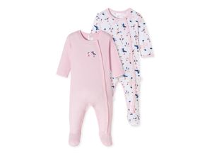 4007066201422 - Babyanzüge lang mit Fuß 2er-Pack Feinripp Organic Cotton Möwen weiß rosa - Natural Love 74