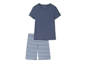 4007066298095 - Schlafanzug kurz Bio-Baumwolle blau - Essential Stripes für Damen 3638404244464850