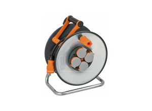 4007123638833 - Brennenstuhl professionalLINE SteelCore 2100 Kabeltrommel 25 meter BQ-Kabel 4 Schutzkontakt-Steckdosen für Außenbereich bis -25 °C Stahlblech IP44 Überhitzungsschutz mit Tragegriff grau schwarz