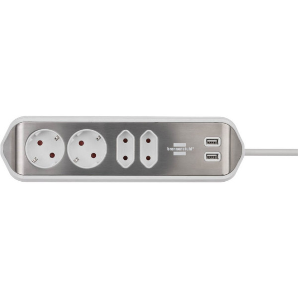 4007123668083 - Eck-Steckdosenleiste brennenstuhl® estilo 4-fach + USB-Ladefunktion IP20 mit Kabel & Klebepads L 70 x B 100 x H 300 mm weiß-silber