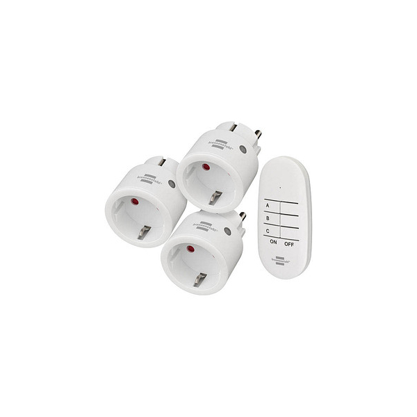 4007123674176 - Brennenstuhl Comfort-Line Funkschalt-Set MINI 3+1 3 Funksteckdosen 1 Handsender bis 2300 W 25 m Reichweite für den Innenbereich erhöhter Berührungsschutz B 148 x H 100 mm weiß inkl Batterien